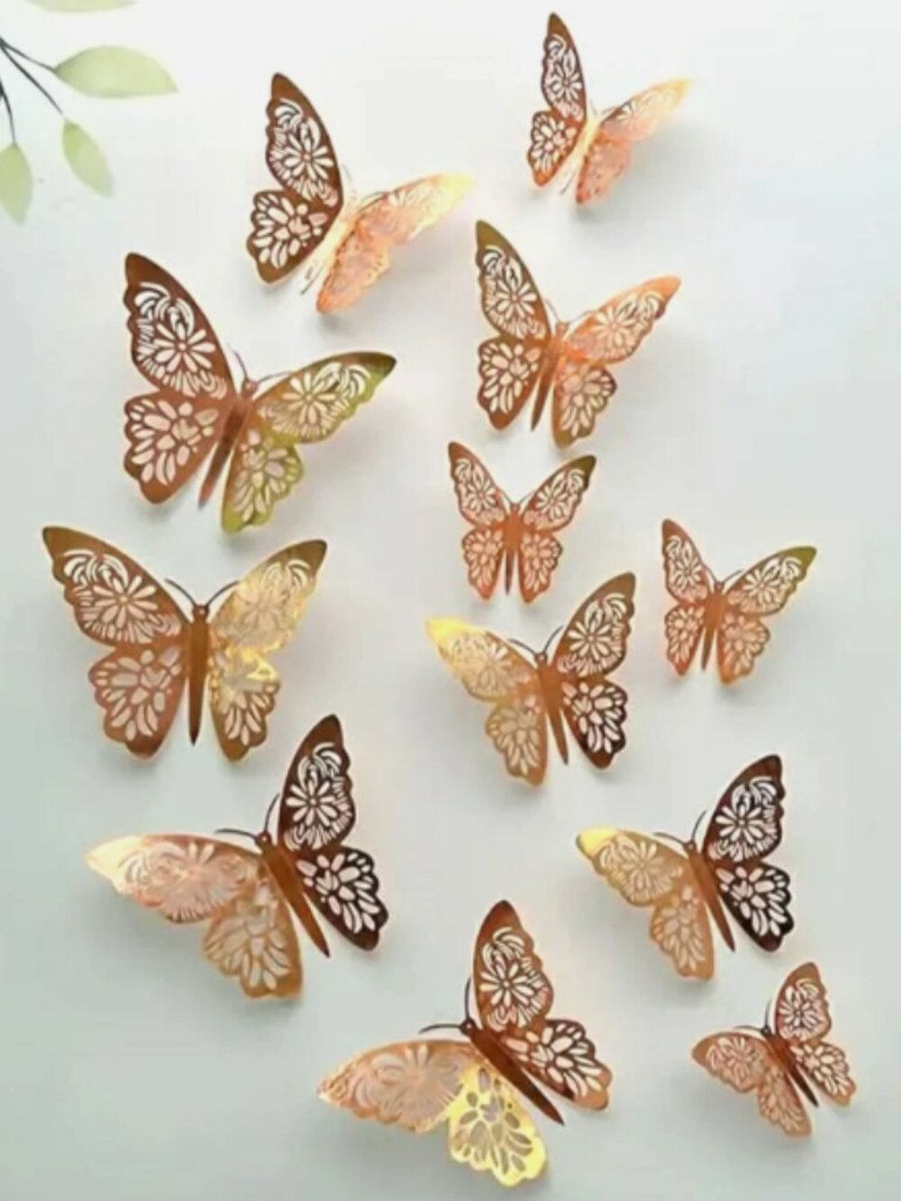 12pc 3D Rose Gold Tone Butterfly Poly Vinyl Decals Home Bathroom